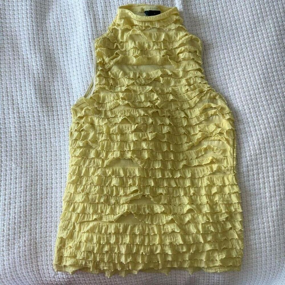 yellow top with ruffle accents Blouse size small